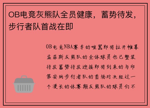 OB电竞灰熊队全员健康，蓄势待发，步行者队首战在即