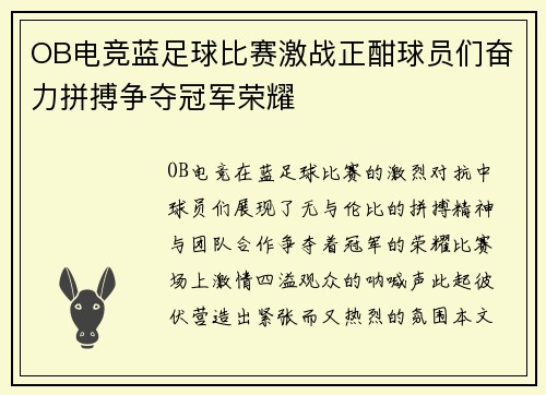 OB电竞蓝足球比赛激战正酣球员们奋力拼搏争夺冠军荣耀